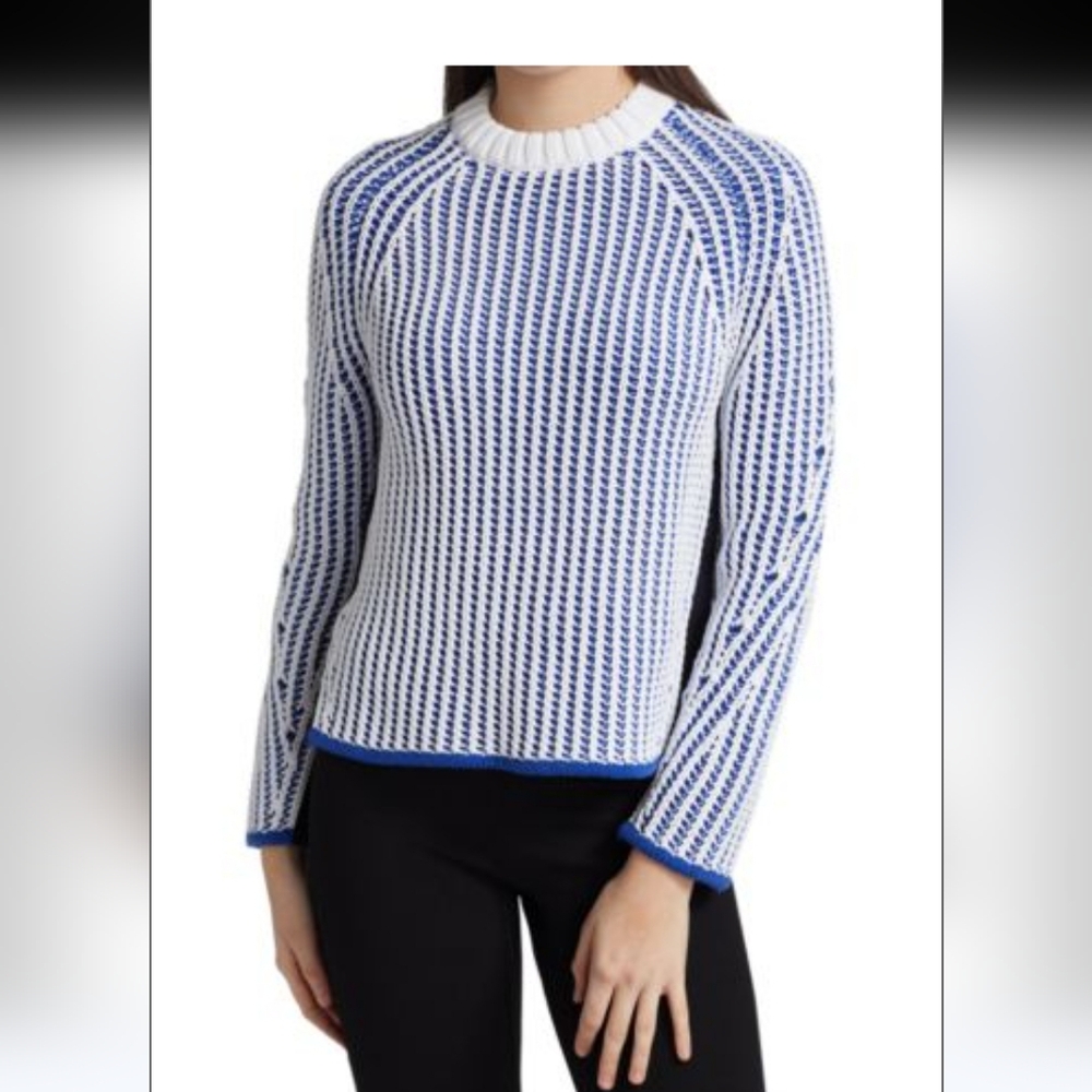 NWT$495 3.1 Phillip Lim Two-Tone Ribbed Knit White Blue Pullover Sweater Top XS - Picture 3 of 16
